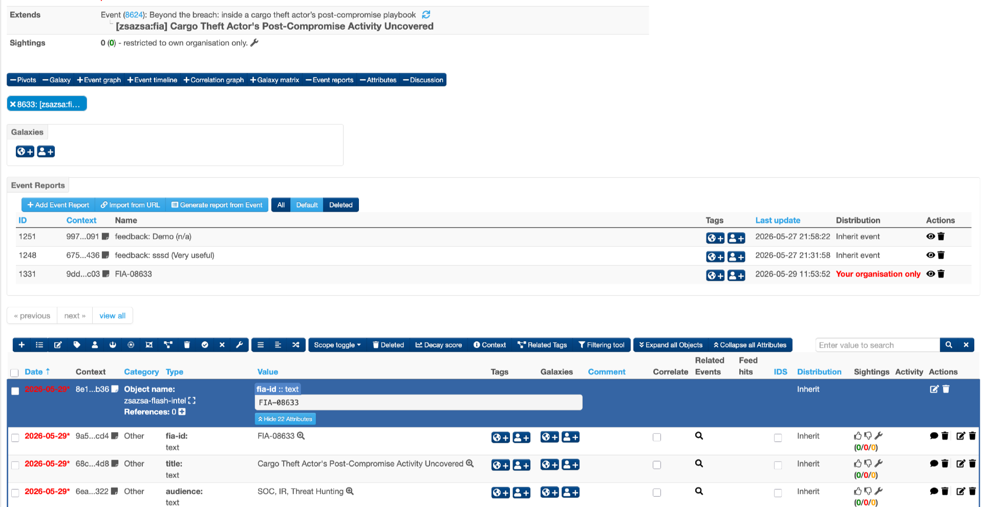 zsazsa product content and context stored in MISP